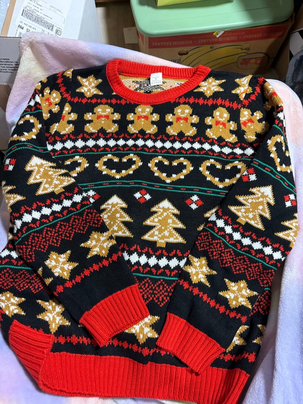 VENTELAN Womens Small Ugly Christmas Sweater Gingerbread Pretzel Tree Holiday